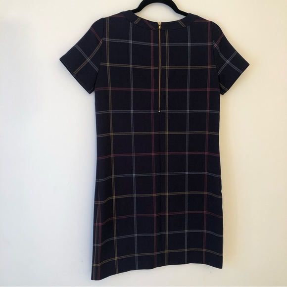J Crew Plaid Shift Dress Short Sleeve Navy Blue Size 00 - Picture 4 of 10